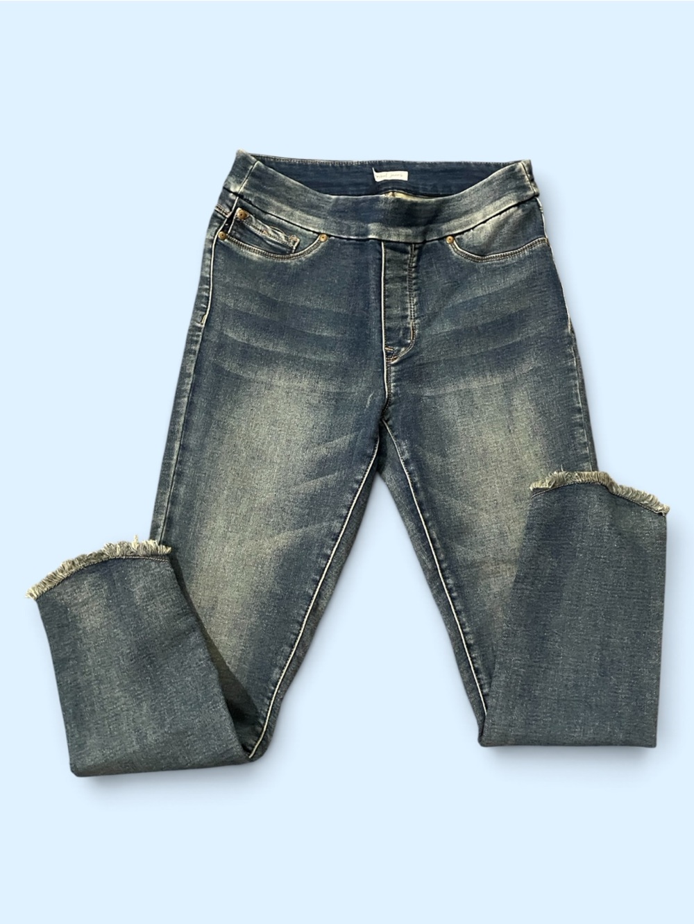 #051, Tribal Jeans Women's Dark Wash Fringe Hem Stretch Jeans, size 6